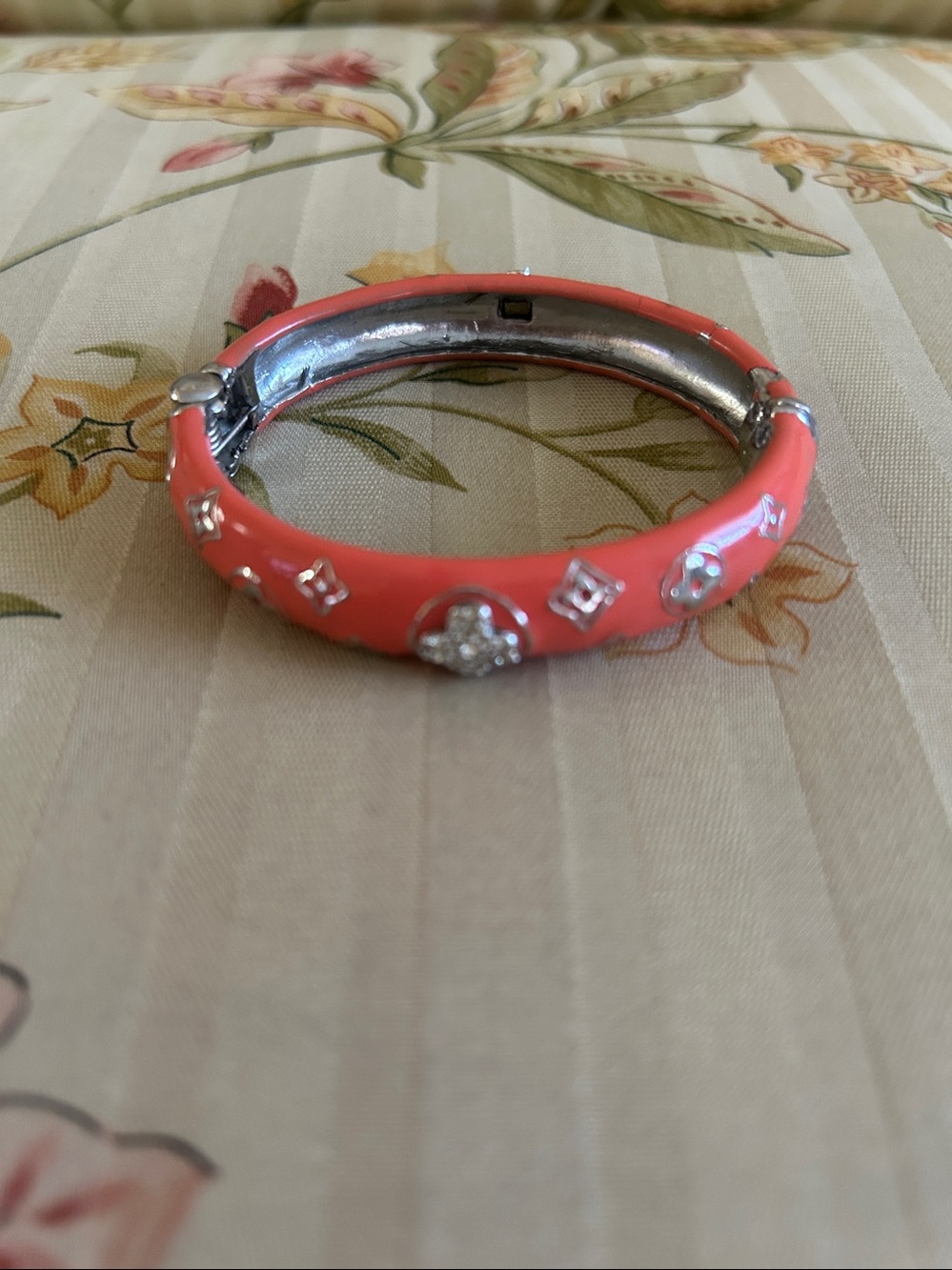 LV  like Coral Enamel Hinged Bangle